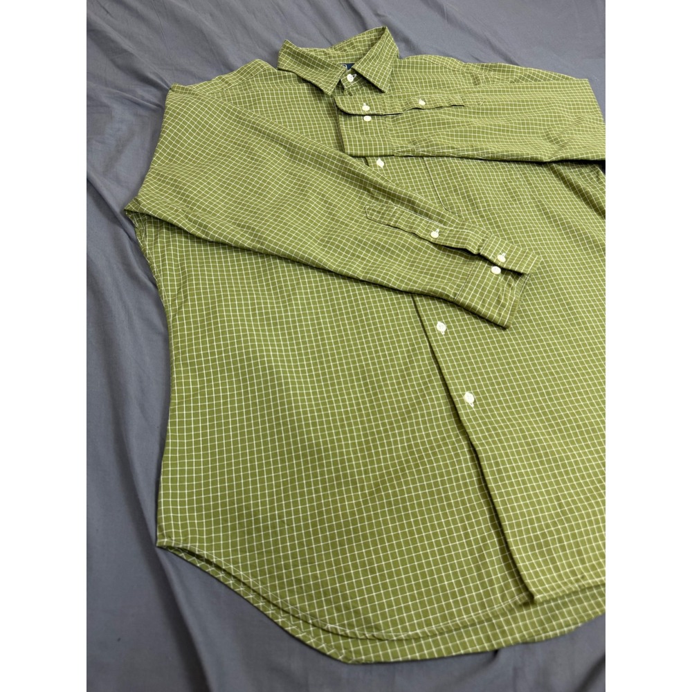 Polo Ralph Lauren Warwick Shirt Mens 16 32/33 Olive Green Grid Check Vintage - Picture 10 of 13